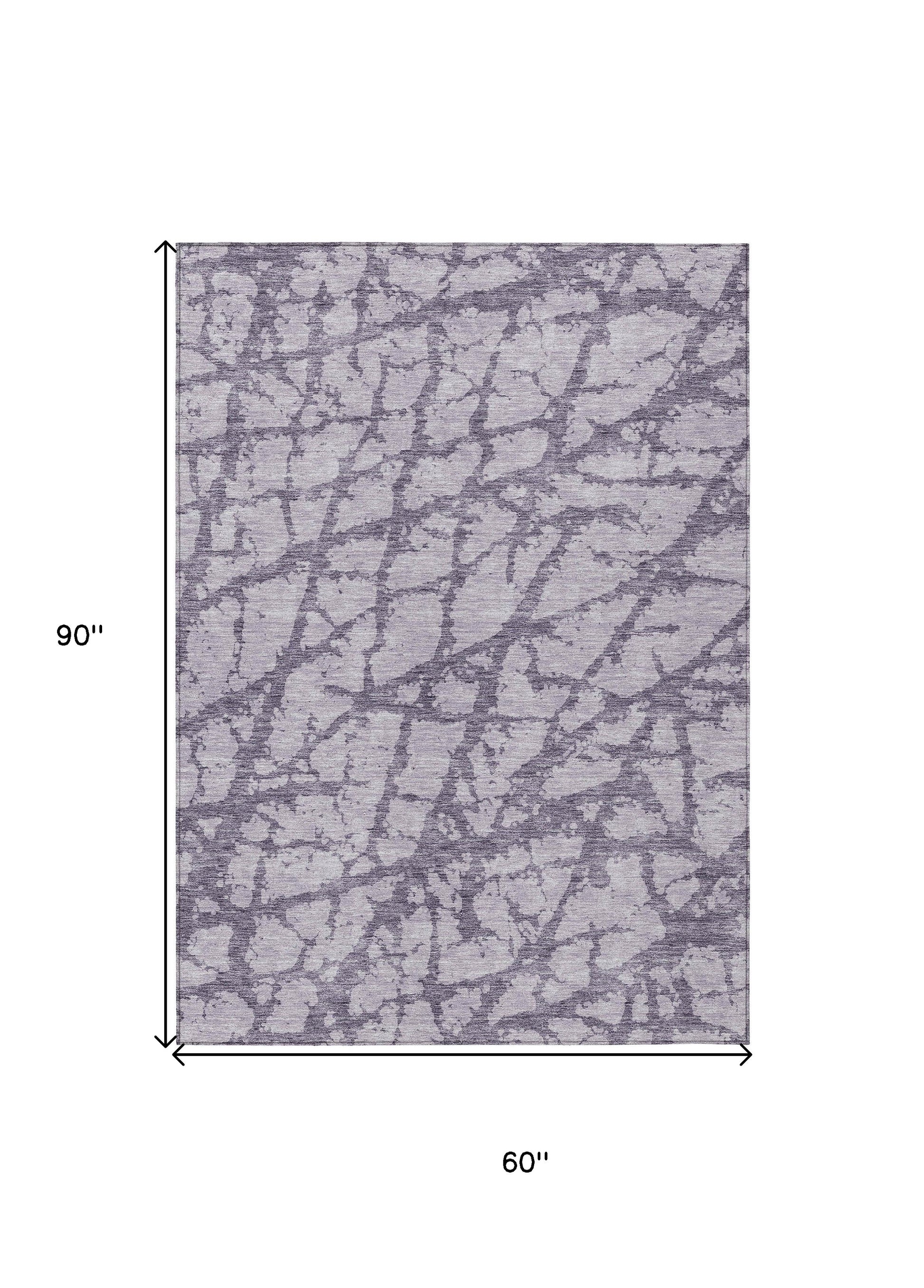 5' X 8' Lavender And Purple Abstract Washable Indoor Outdoor Area Rug-2