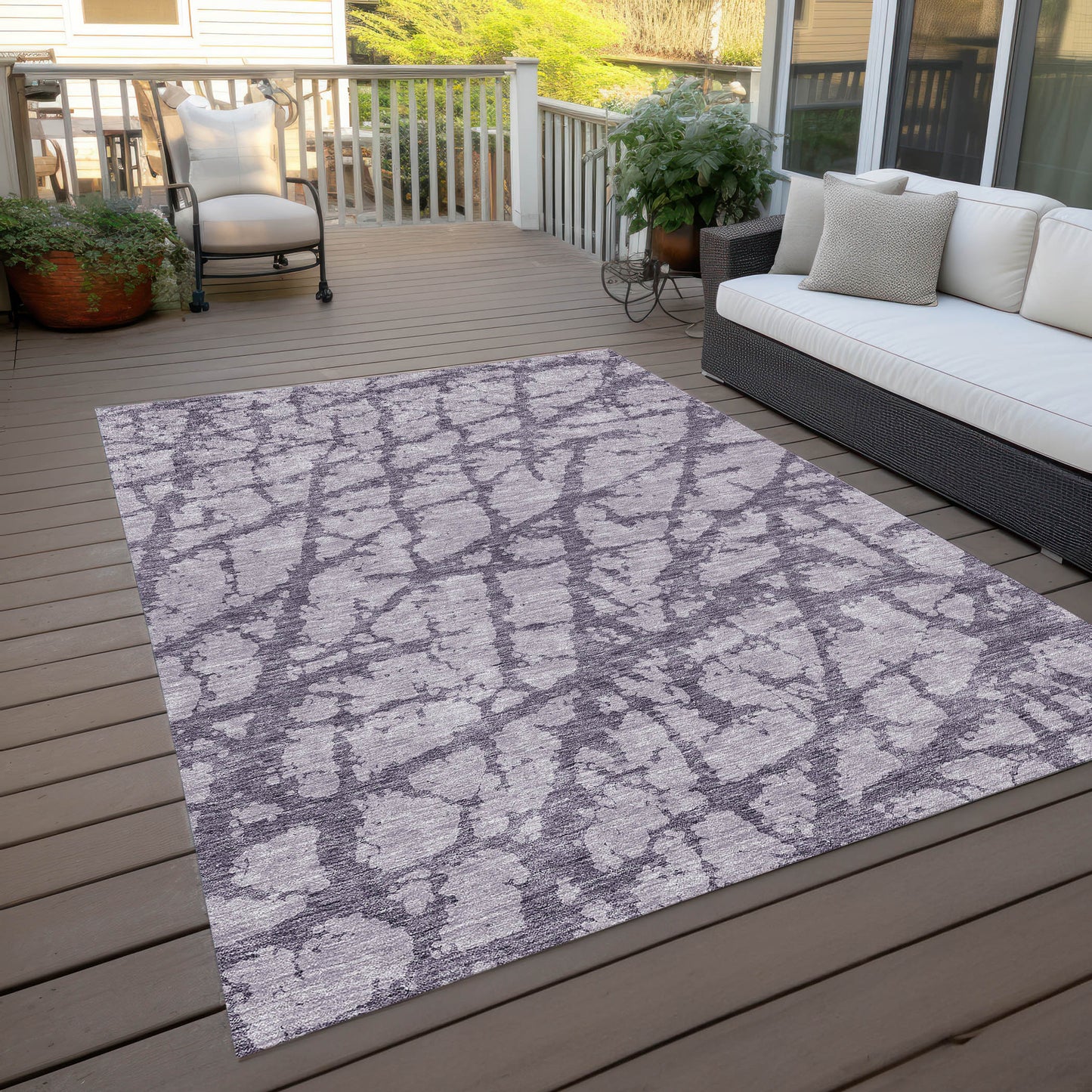 5' X 8' Lavender And Purple Abstract Washable Indoor Outdoor Area Rug-7