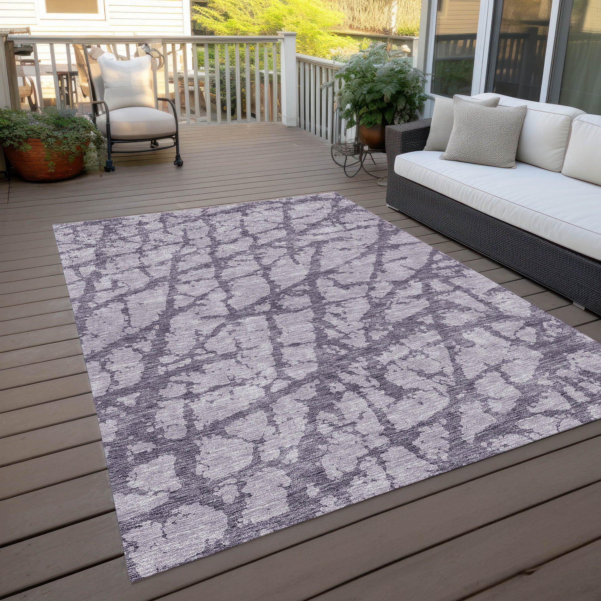 5' X 8' Lavender And Purple Abstract Washable Indoor Outdoor Area Rug-7
