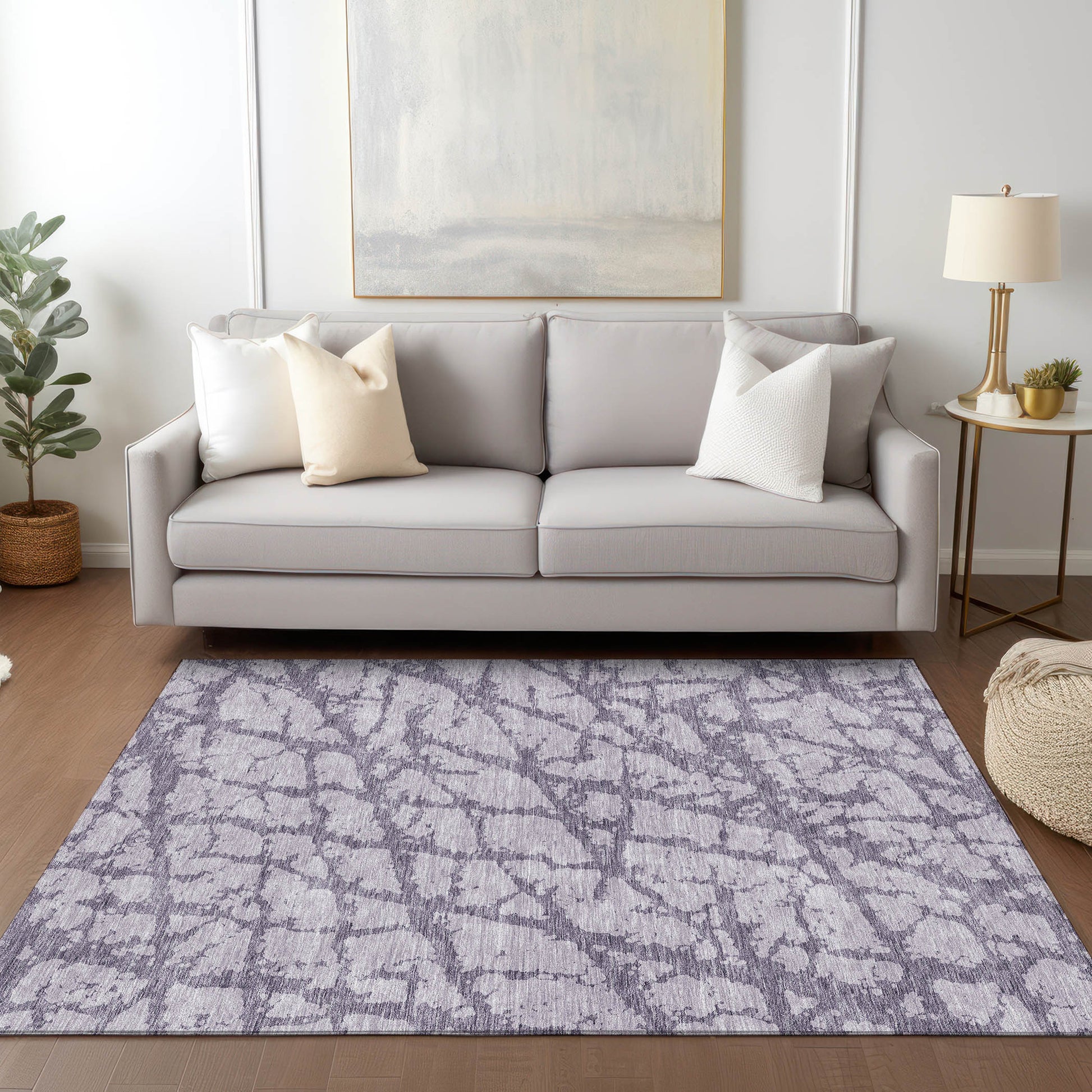 5' X 8' Lavender And Purple Abstract Washable Indoor Outdoor Area Rug-8