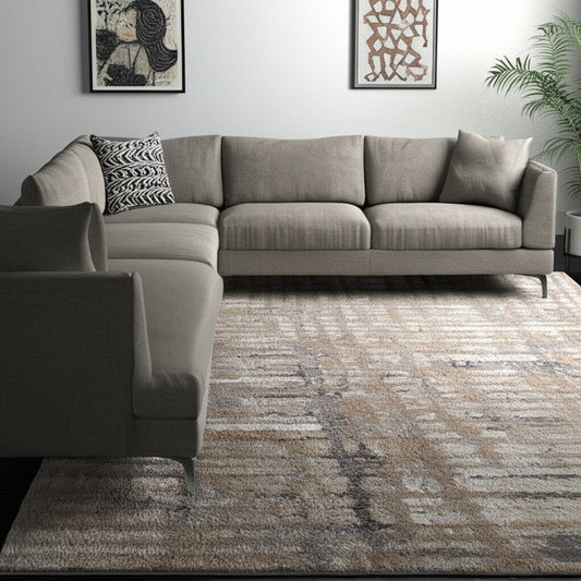 10' X 13' Brown Tan And Ivory Abstract Distressed Area Rug-0