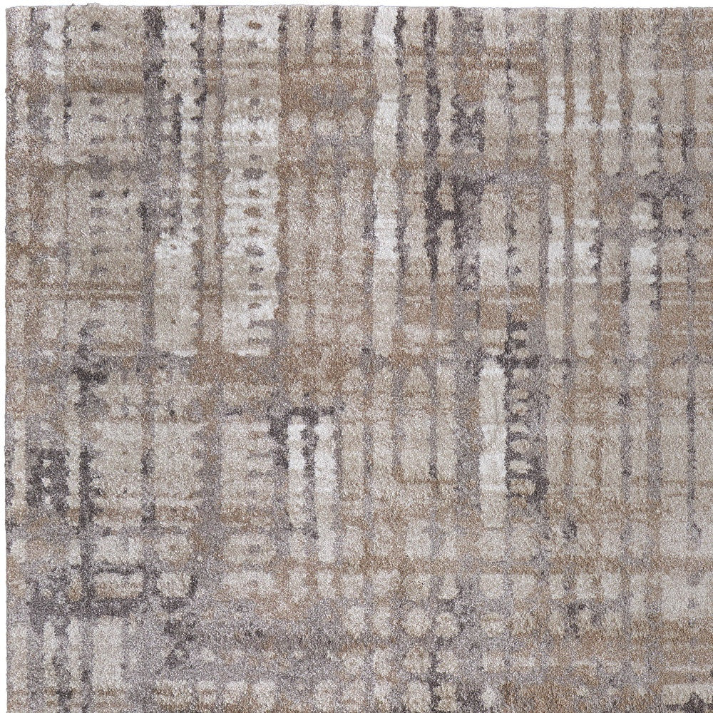 10' X 13' Brown Tan And Ivory Abstract Distressed Area Rug-4