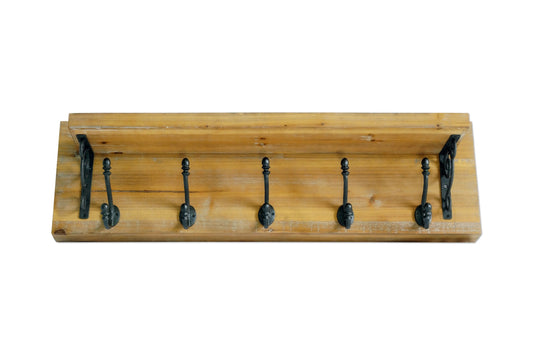 6" Black And Brown Metal And Solid Wood Five Hook Wall Mount Coat Rack-0