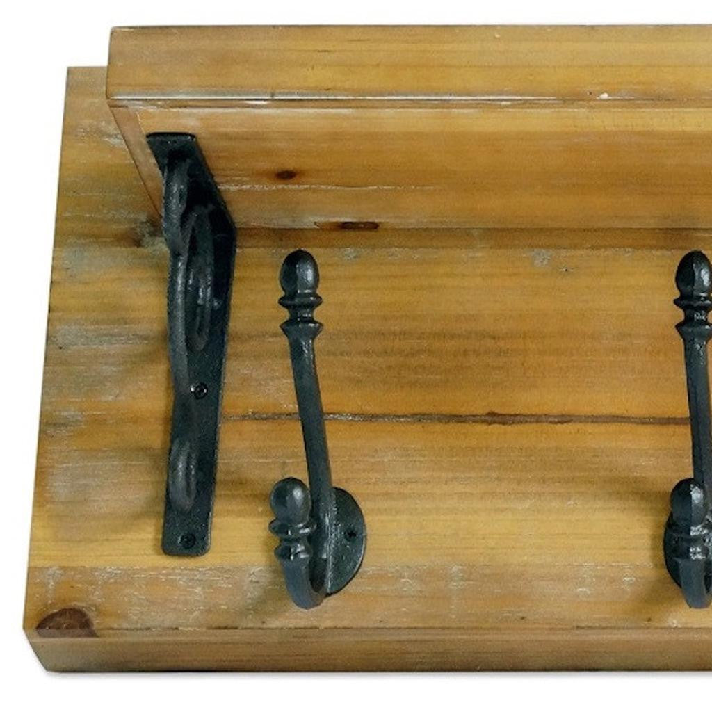 6" Black And Brown Metal And Solid Wood Five Hook Wall Mount Coat Rack-3