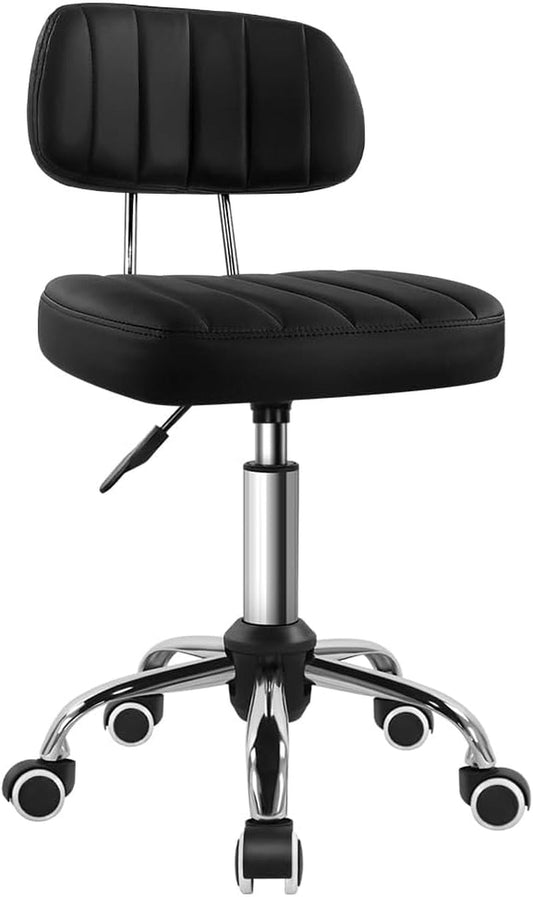 Black Square Swivel Stool with Wheel for Work SPA Shop Massage Height-Adjustable and Cost-Effective Rolling Stool Chair with Back-0