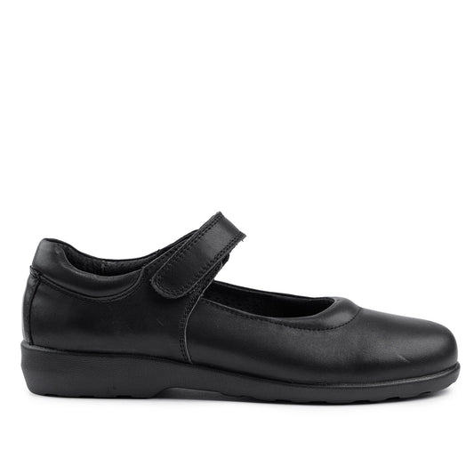 Ava 2 Senior Leather School Shoe - Black-0