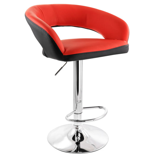 Elama Adjustable Faux Leather Open Back Bar Stool in Red and Black-0