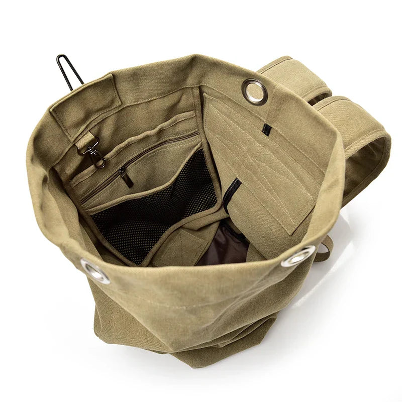 Canvas Travel Backpack Hand Shoulder Bag Green-2