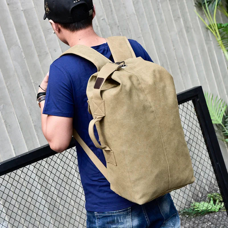 Canvas Travel Backpack Hand Shoulder Bag Green-1