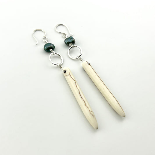 Ariel Earrings - Howlite and Peacock Pearl Drop Earrings-0