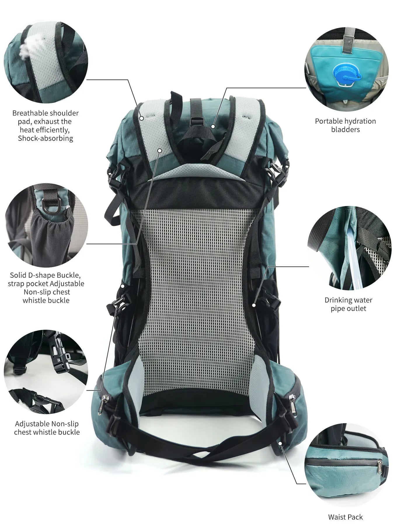 40L Waterproof Hiking And Camping Backpack Gray Blue-1
