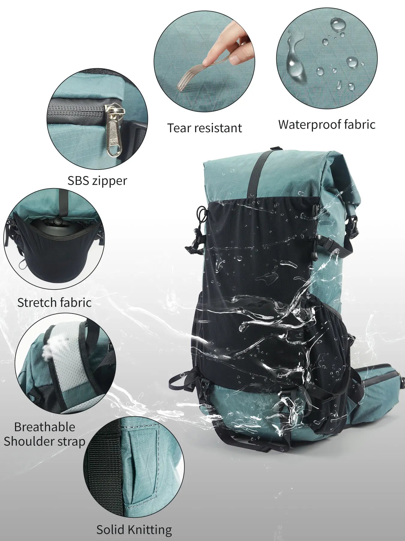 40L Waterproof Hiking And Camping Backpack Gray Blue-3