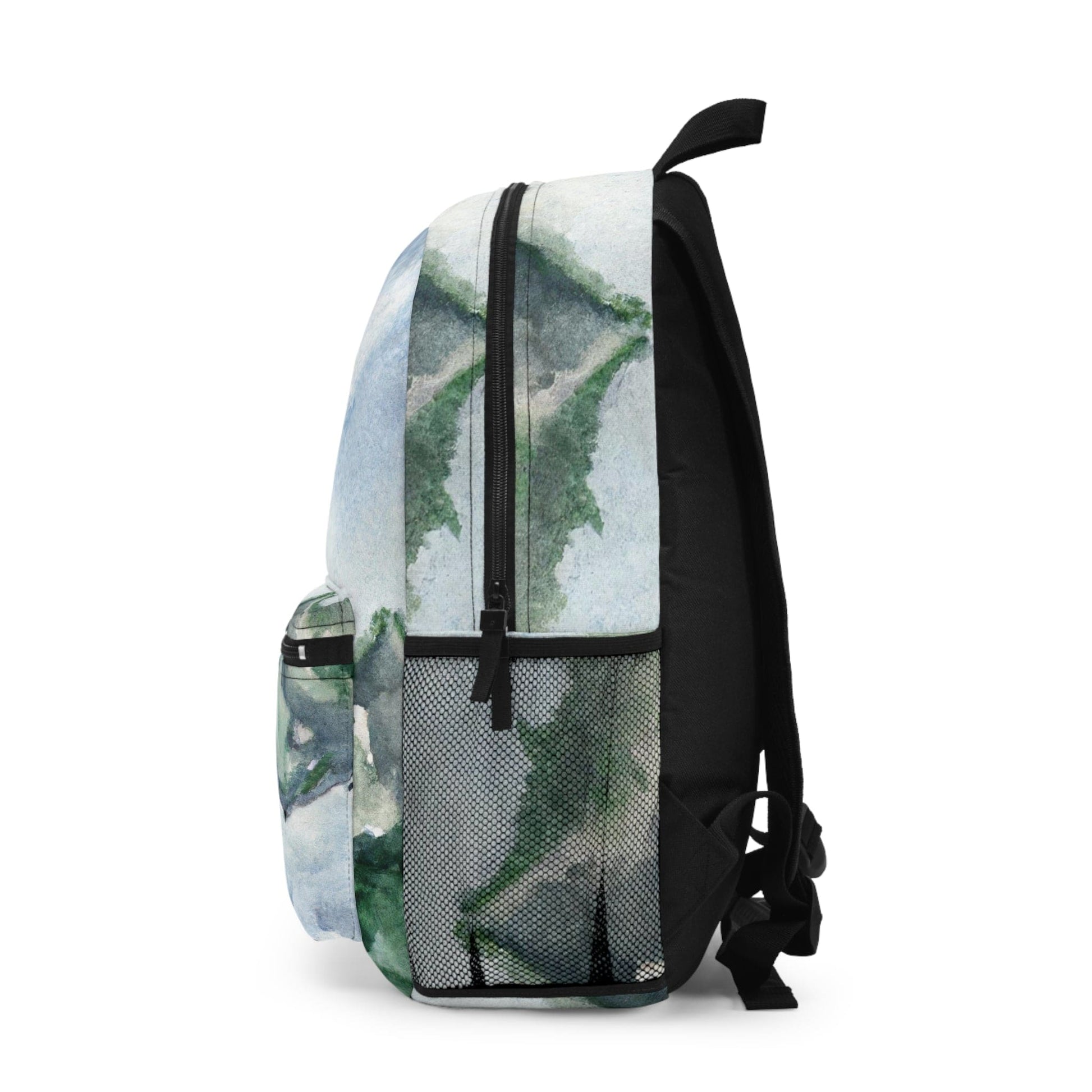 Backpack - Water-resistant Bag - Green Mountainside Nature Landscape Blue Sky Print-2