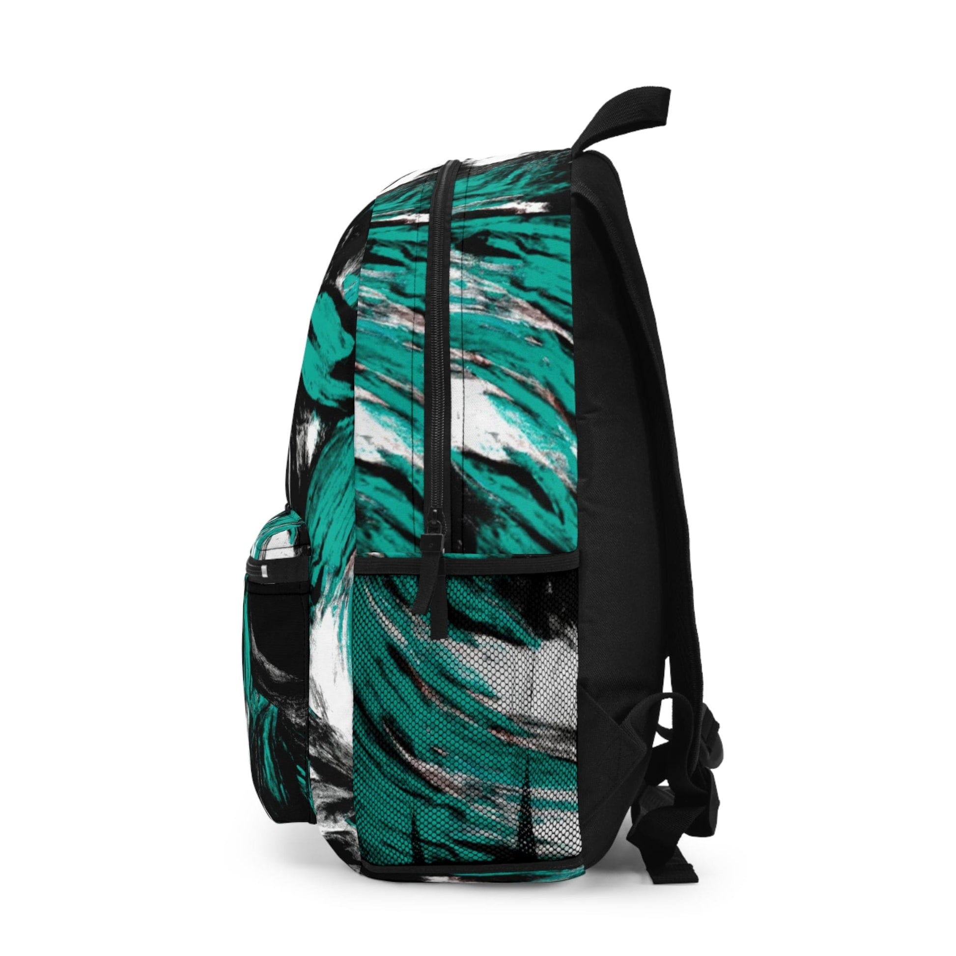 Backpack Work/school/leisure - Waterproof - Black Green White Abstract Pattern-2