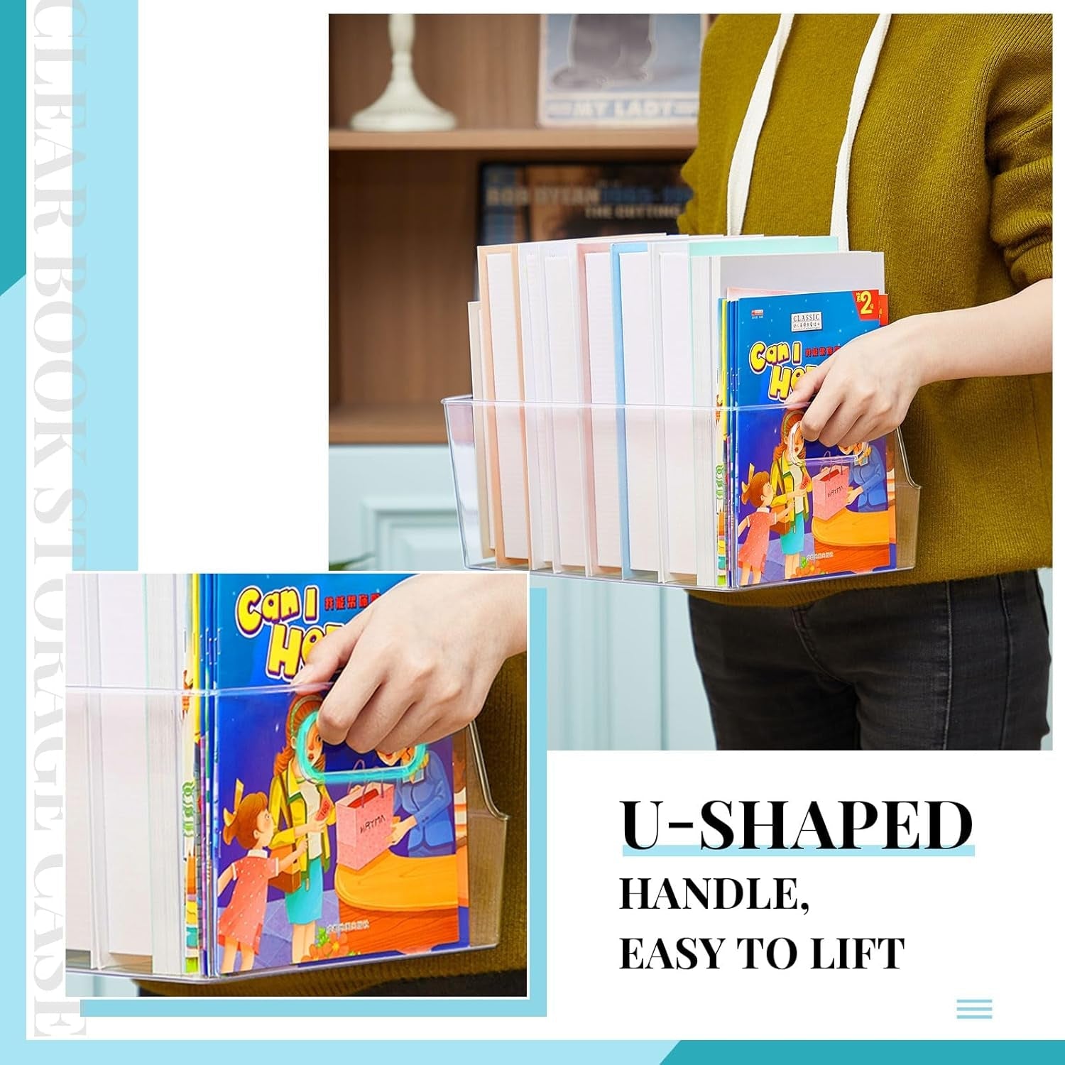 4 Pcs Clear Large Storage Book Display Case 13 X 8.5 X 5.9 Inch Book Organizer Stackable Bookcase Display Storage Containers with Handle Office Bookshelf Organizer Rack for Cds Magazine Books-3