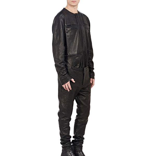 Cool Style Shirt Look Leather Jumpsuit For Men-1