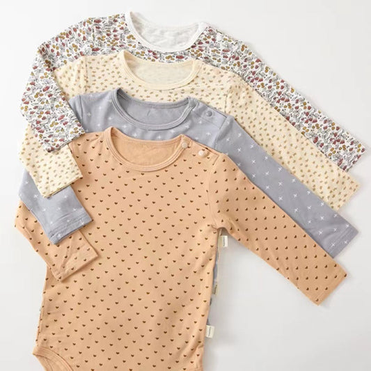 Baby Floral & Heart Pattern Soft Cotton Long Sleeved Onesies-0