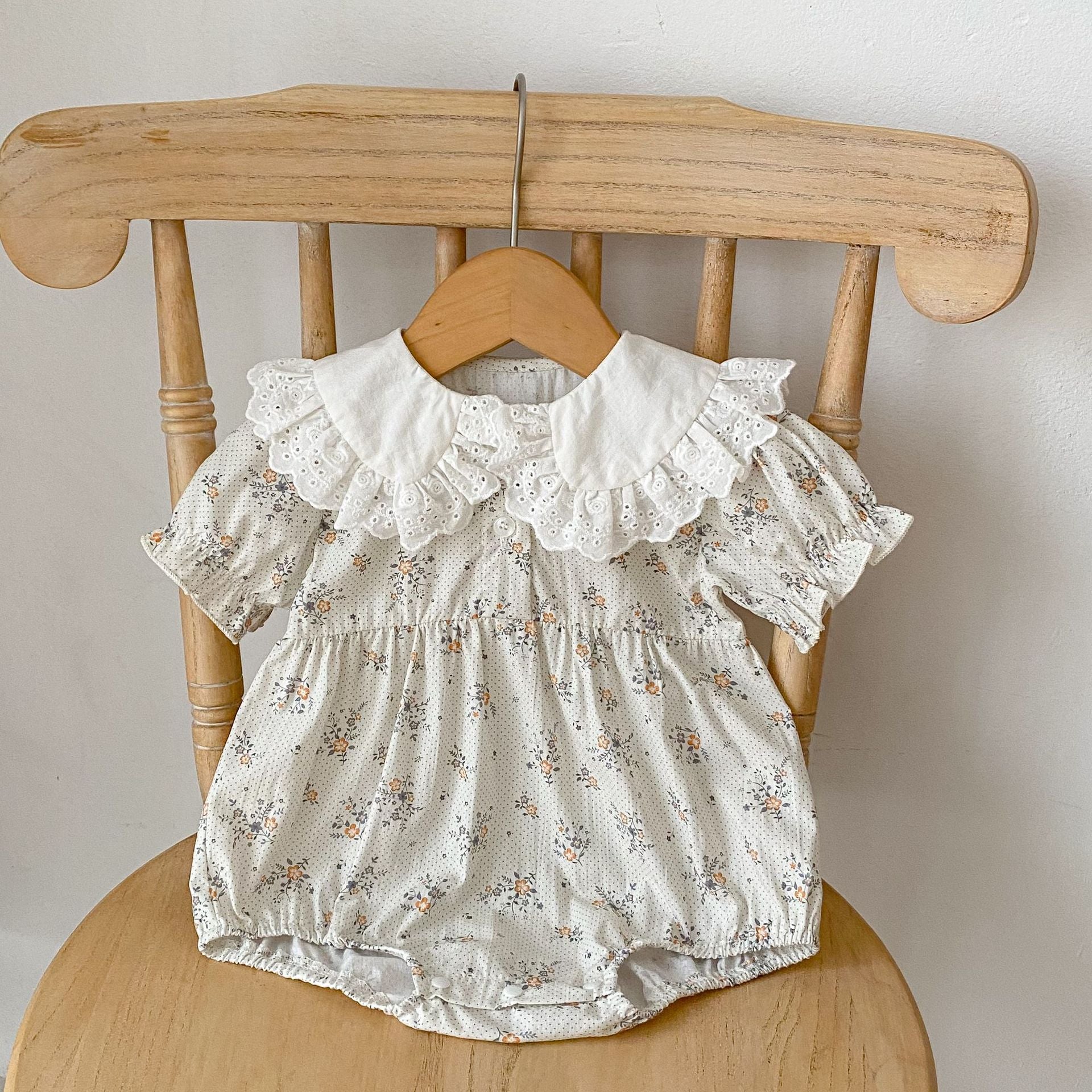 Baby Girl Flower Pattern Doll Neck Triangle Summer Onesies-2