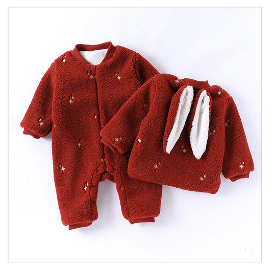 Autumn and Winter Arrival Unisex Baby’s Warm Fleece-lined Starlight Pattern Rompers-0